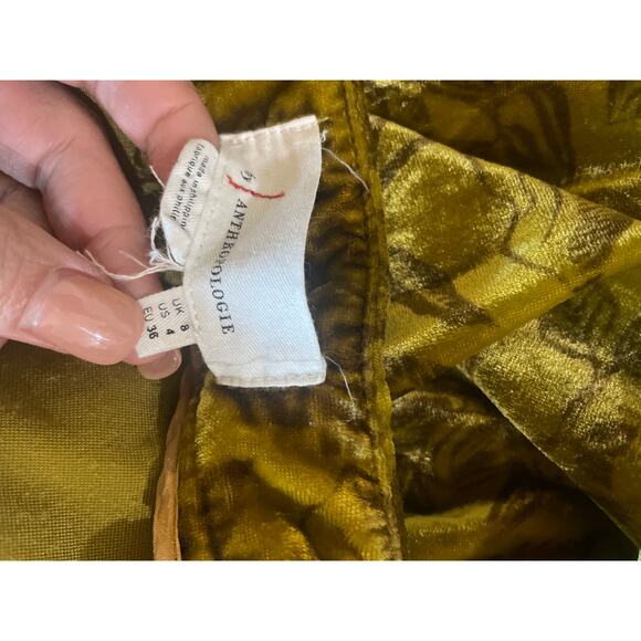 by ANTHROPOLOGIE Wide Leg Velvet Trousers Pants AS-IS Size 4 Rose Print Crushed - Picture 4 of 8